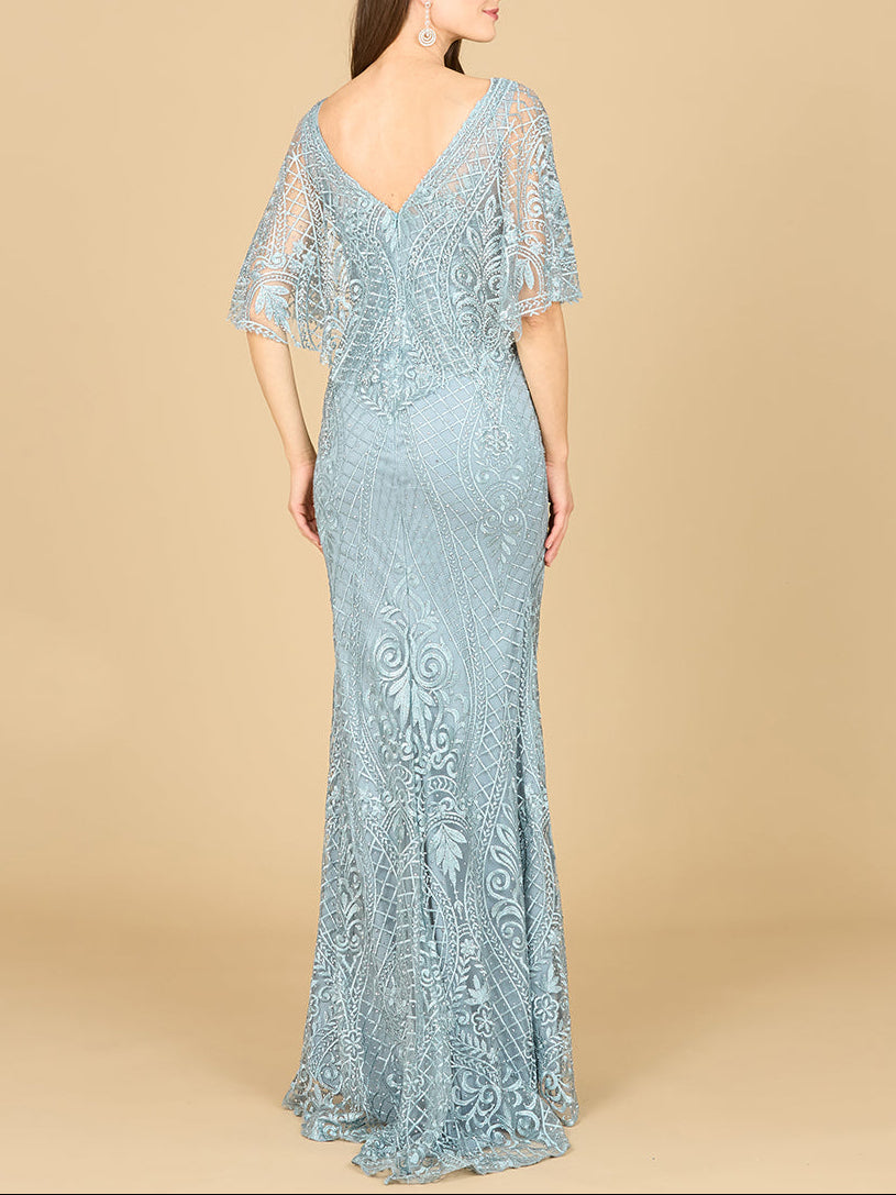 Lara 29673 - Cape Sleeve Mermaid Gown
