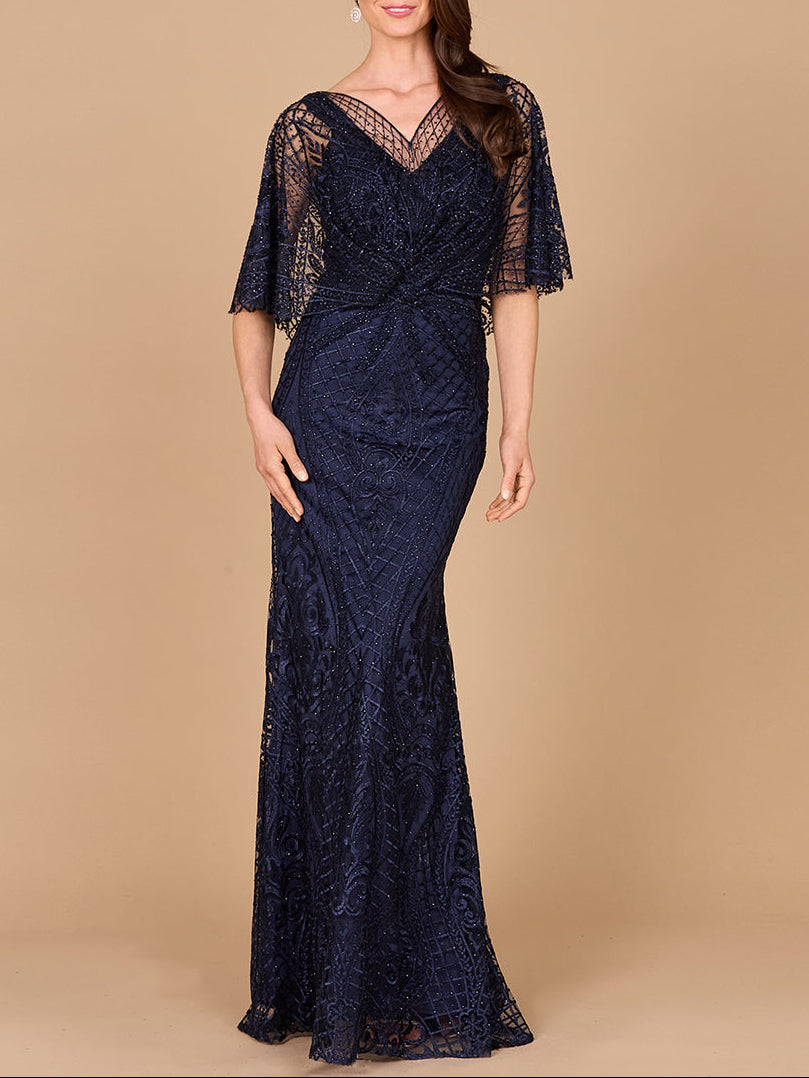 Lara 29673 - Cape Sleeve Mermaid Gown